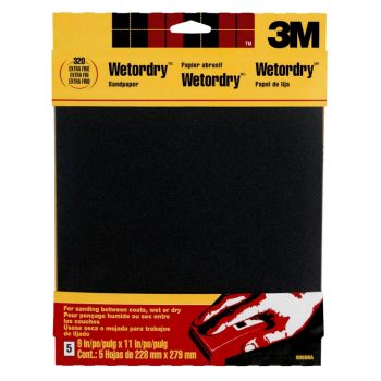 3M™ Wetordry Extra Fine 320 Grit Waterproof Silicone Carbide Sandpaper, 9” x 11”, 5 Pk