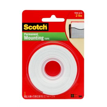 Scotch® Indoor Mounting Tape, 0.5 in x 75 in, White