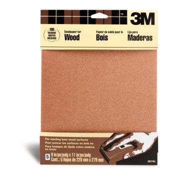 3M™ Medium Grit Sandpaper, 5 Pk, 9” x 11”, 100 Grit