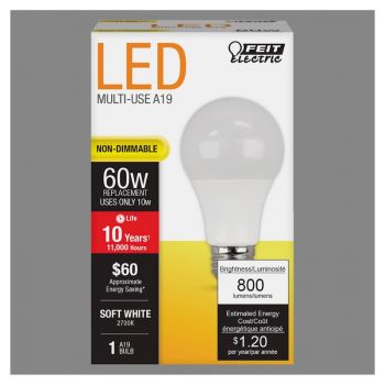 LED Bulb A19 10 Watt Non Dim 60 W EQ