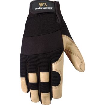 Men's Hi-Dexterity Leather Work Gloves, Ultra Comfort, Stretch Fit, Large (Wells Lamont 3214L)