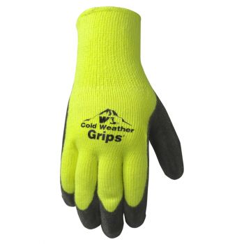 Men's Cold Weather Hi Viz Work Gloves, Heavyweight Knit Shell, Latex Coating, Large (Wells Lamont 571YL)